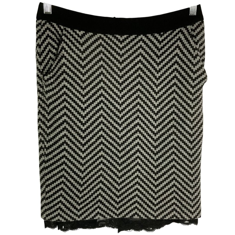 Trina Turk Bambi Chevron Knit Pencil Skirt, Size 6, Black & Gray Zig Zag, Lined